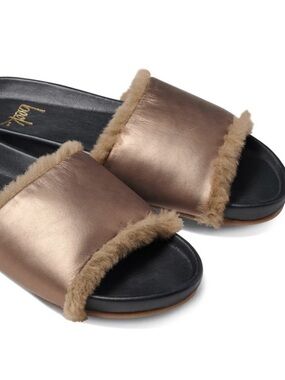Beek Metallic Bronze Shearling-Trim Slide Mules